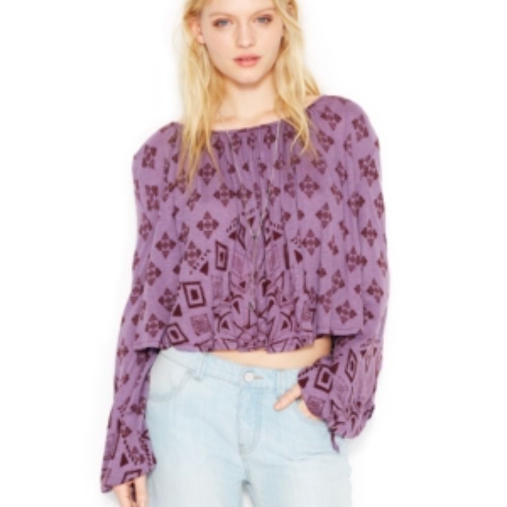Free People Dazed‎ Purple Rayon/Linen Blend Chevron Print Crop Swing Top …